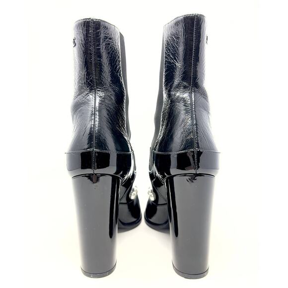 Chanel Boots CC LOGO Pearl Black Leather Mid Calf Chelsea Platform Heel Shoes 39 - Picture 7 of 11